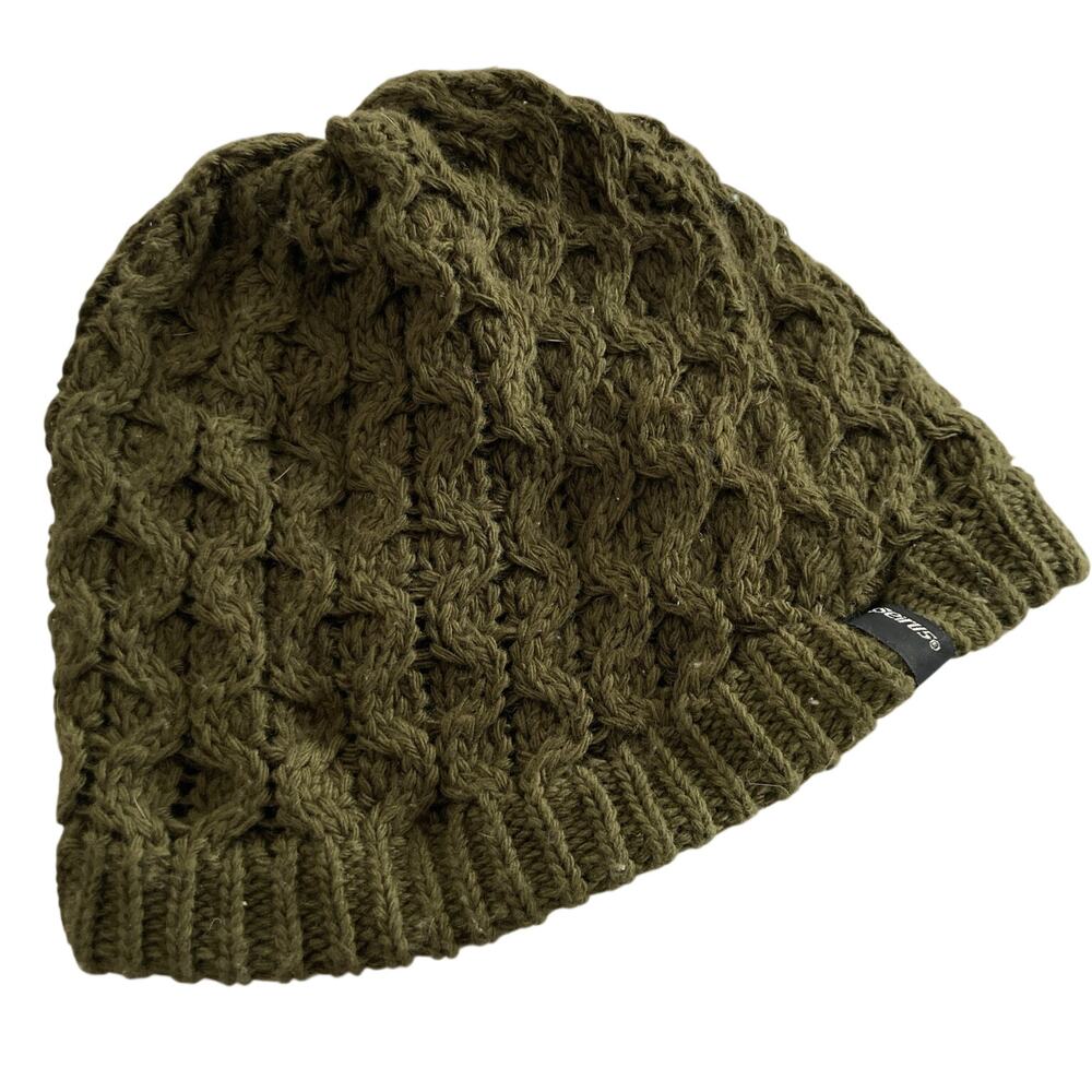 Seirus Olive Green Wool Blend Cable Knit Fleece Lined Hat Adult OS Ski Outdoors